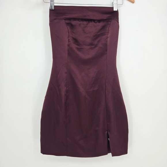 Altar'd State Dresses & Skirts - NWT Altar'd State Strapless Mini Dress Burgundy Purple Satin XS